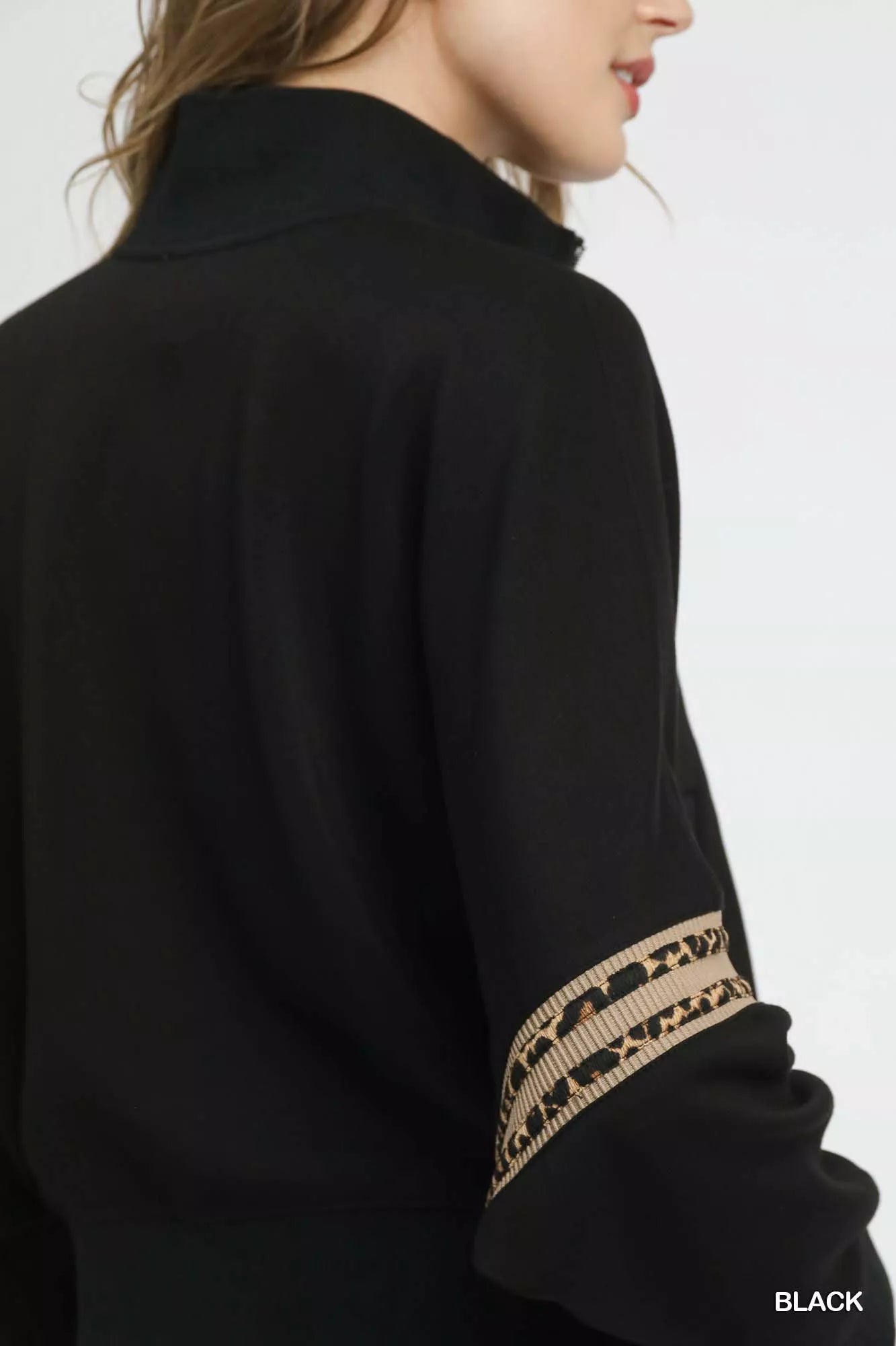 Umgee Umgee Zipper Up Cropped Jacket with Leopard Trim