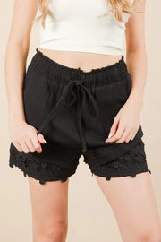 Very J BLACK / S VERY J Lace Contrast Detail Woven Shorts
