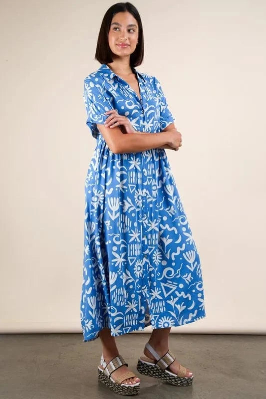 Very J dresses VERY J Plus Size Oversized Printed Shirt Midi Dress