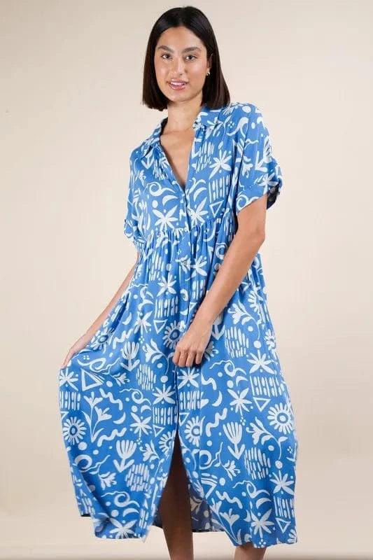 Very J dresses VERY J Plus Size Oversized Printed Shirt Midi Dress