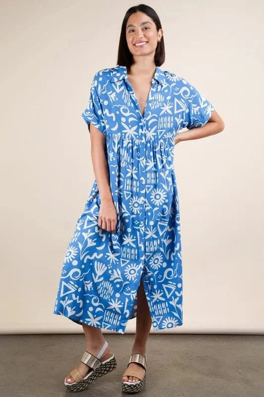 Very J dresses VERY J Plus Size Oversized Printed Shirt Midi Dress