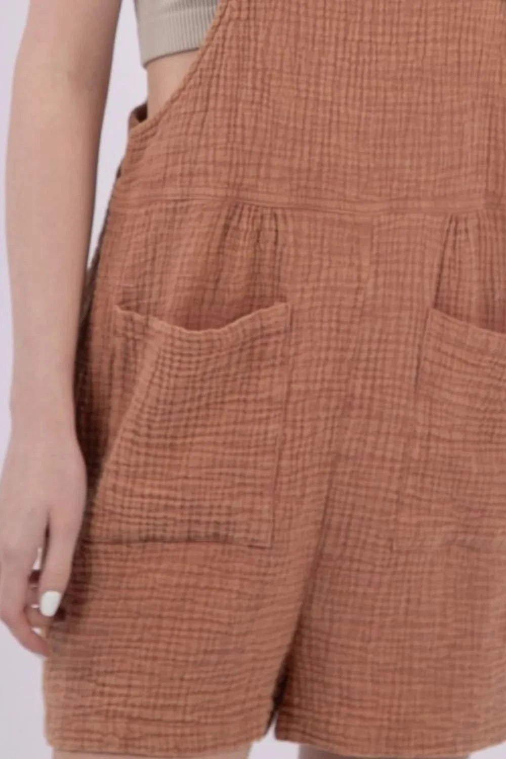 Very J Jumpsuits & Rompers VERY J Sleeveless Double Gauze Overalls with Pockets