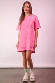 Very J Mini Dresses Pink / 1XL VERY J Plus Size Mineral Washed Knit Shift Mini Dress