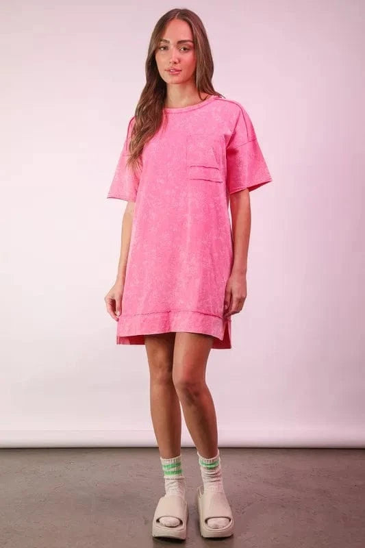 Very J Mini Dresses Pink / 1XL VERY J Plus Size Mineral Washed Knit Shift Mini Dress