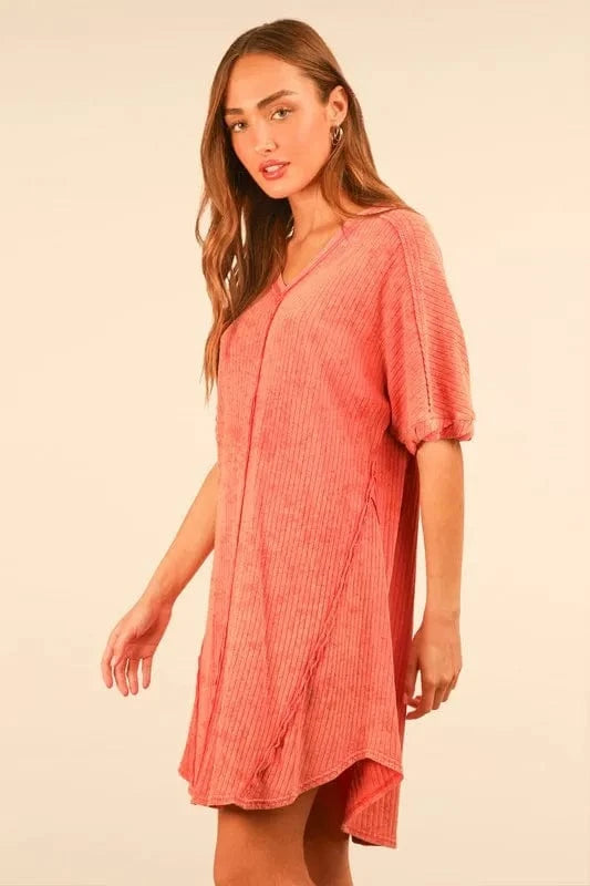 Very J Mini Dresses VERY J Plus Size Mineral Washed Ribbed Knit Mini Dress