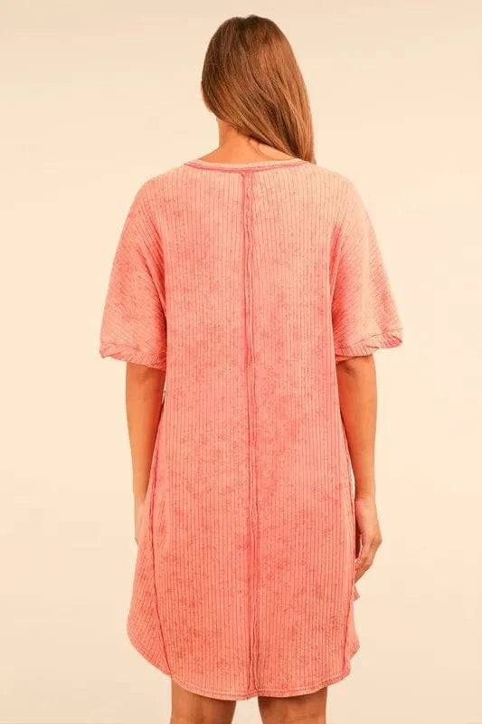 Very J Mini Dresses VERY J Plus Size Mineral Washed Ribbed Knit Mini Dress