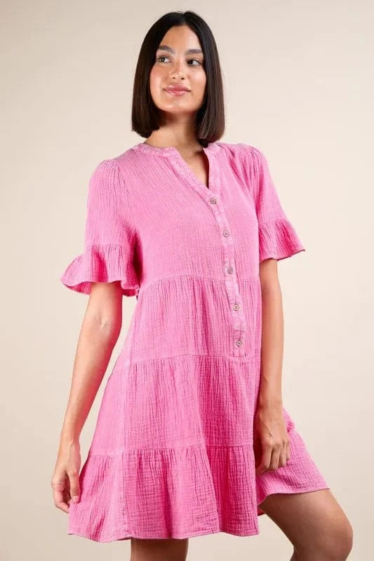 Very J Mini Dresses VERY J Plus Size Mineral Washed Woven Mini Dress