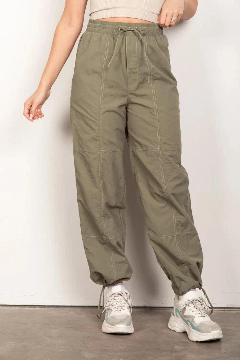 Very J OLIVE / S VERY J Drawstring Woven Parachute Joggers