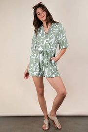Very J Sage / S VERY J Oversized Printed Button Down Resort Romper