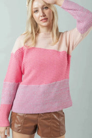Very J Sweater Dresses PINK / S VERY J Color Block Long Sleeve Sweater