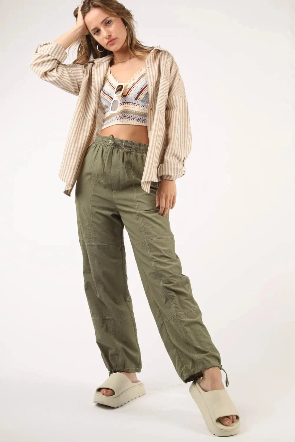 Very J VERY J Drawstring Woven Parachute Joggers