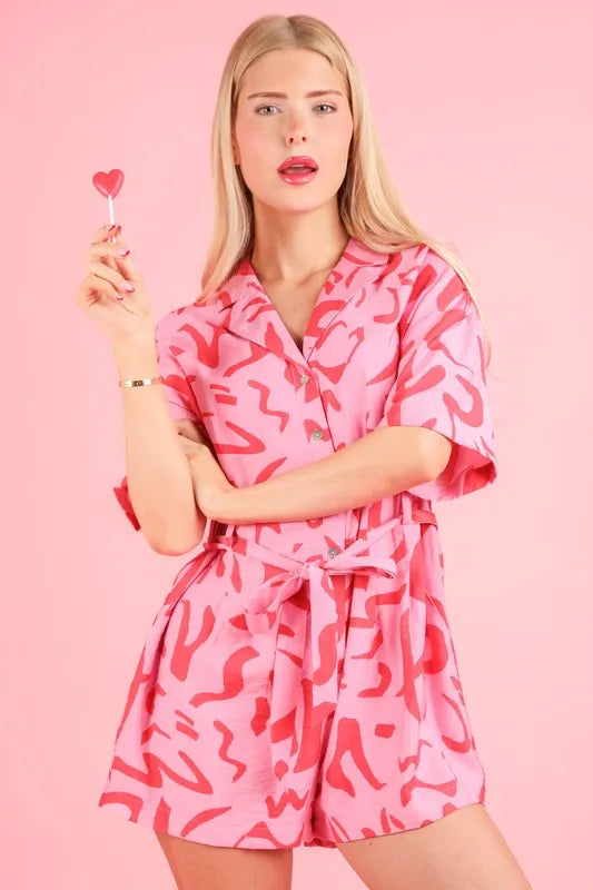 Very J VERY J Oversized Printed Button Down Resort Romper