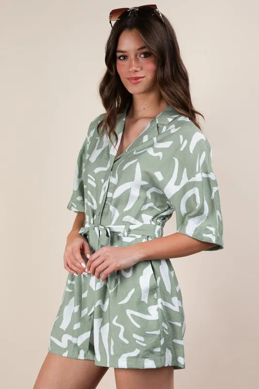 Very J VERY J Oversized Printed Button Down Resort Romper