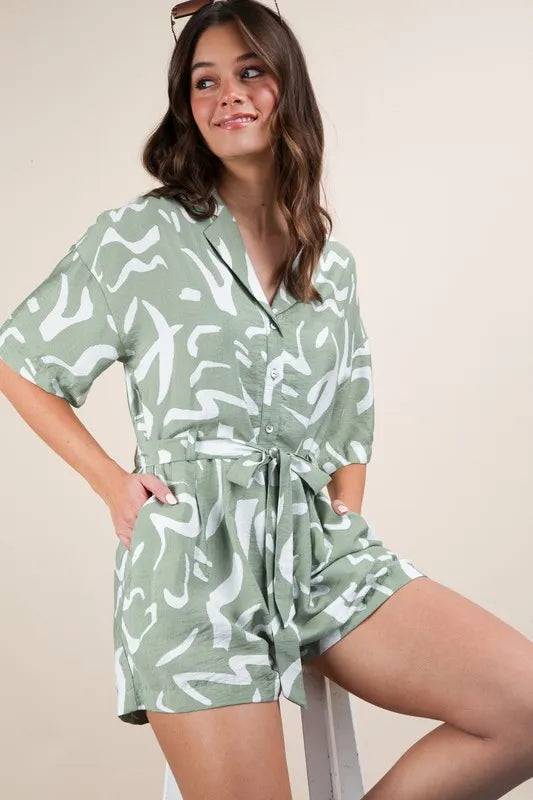 Very J VERY J Oversized Printed Button Down Resort Romper