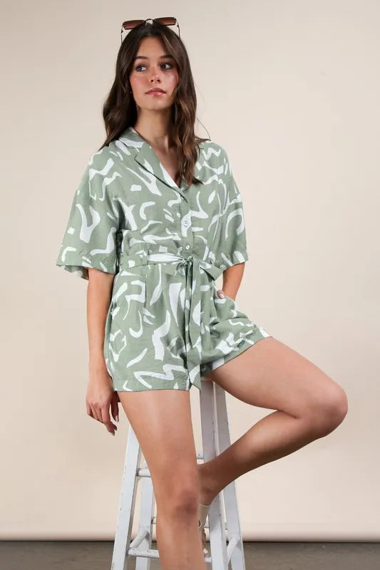 Very J VERY J Oversized Printed Button Down Resort Romper