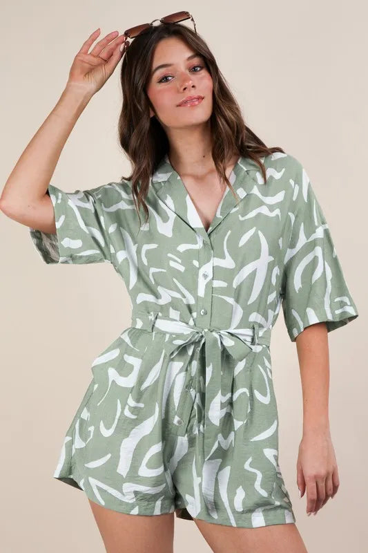 Very J VERY J Oversized Printed Button Down Resort Romper