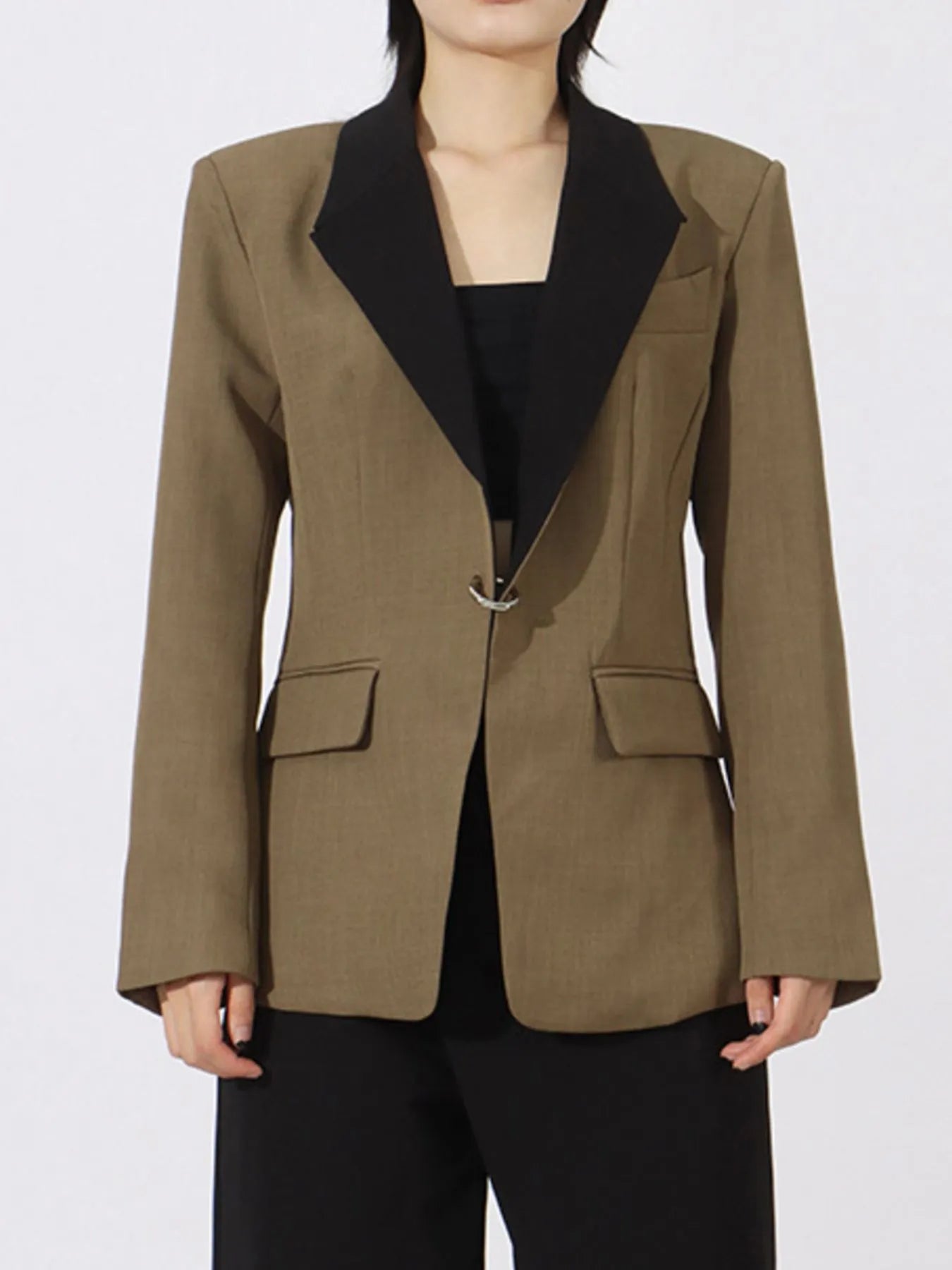 Vibrant Blazers Contrast Lapel Collar Long Sleeve Blazer