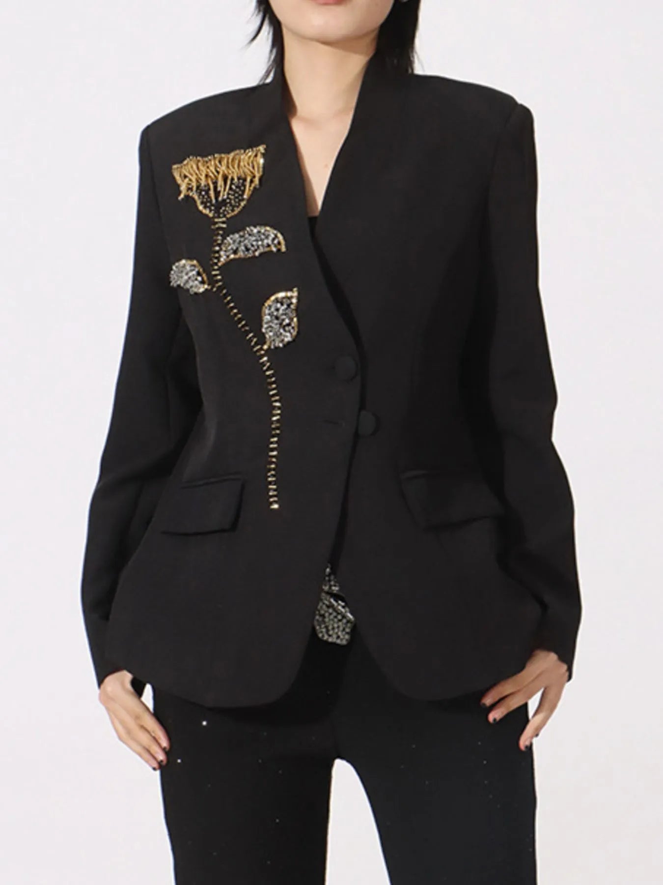 Vibrant Blazers Flower Button Front Long Sleeve Blazer