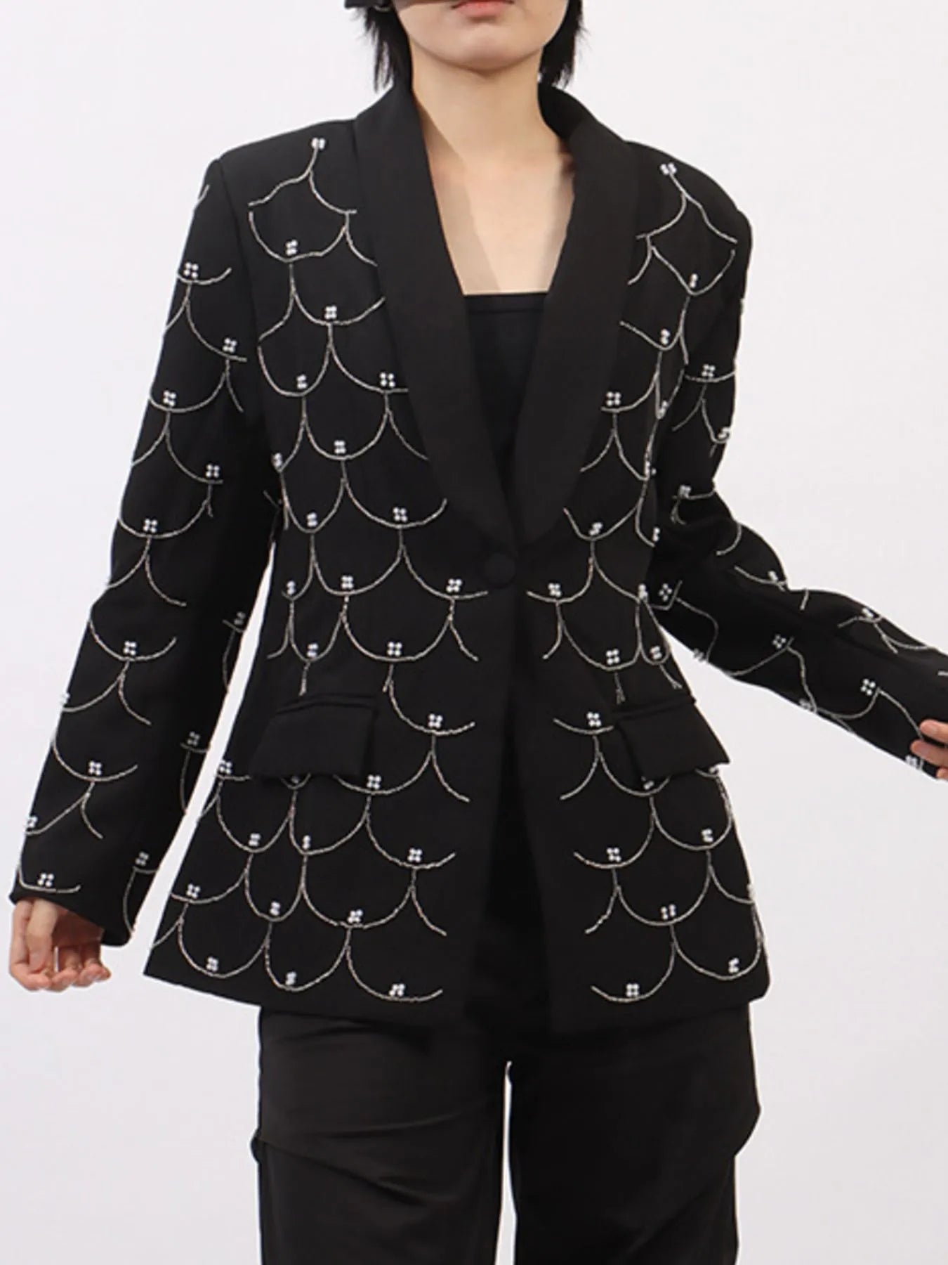 Vibrant Blazers Pearl Detail Long Sleeve Blazer