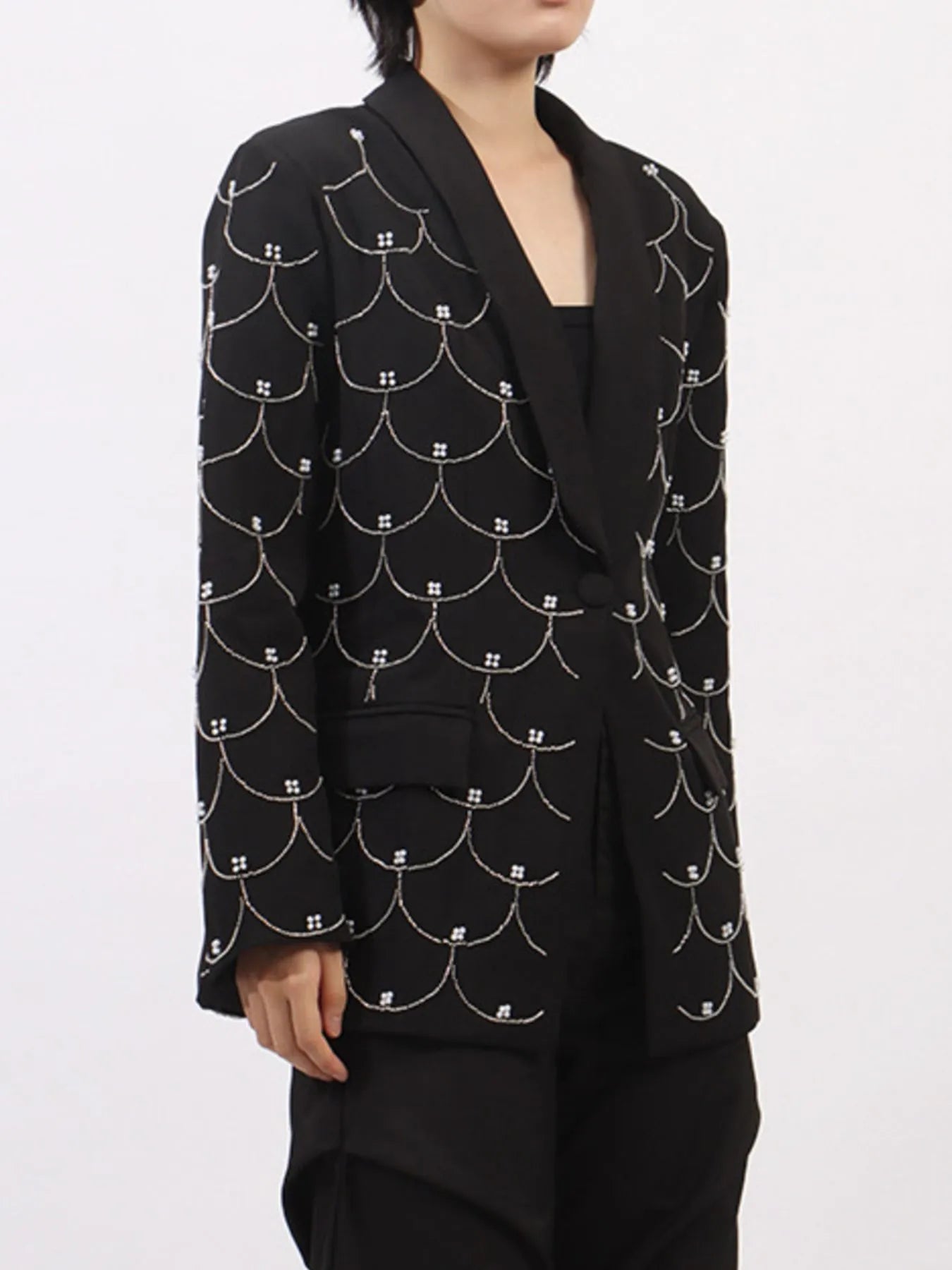 Vibrant Blazers Pearl Detail Long Sleeve Blazer
