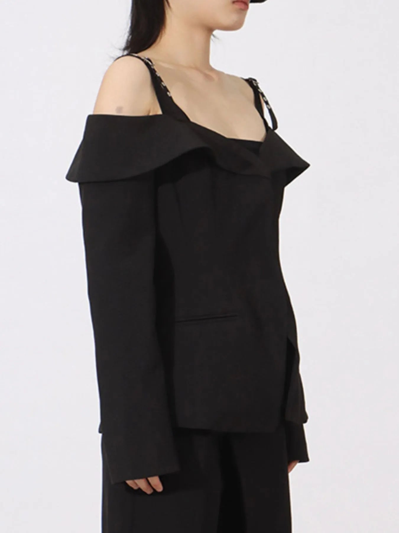 Vibrant Blazers Ruffled Cold Shoulder Long Sleeve Outerwear