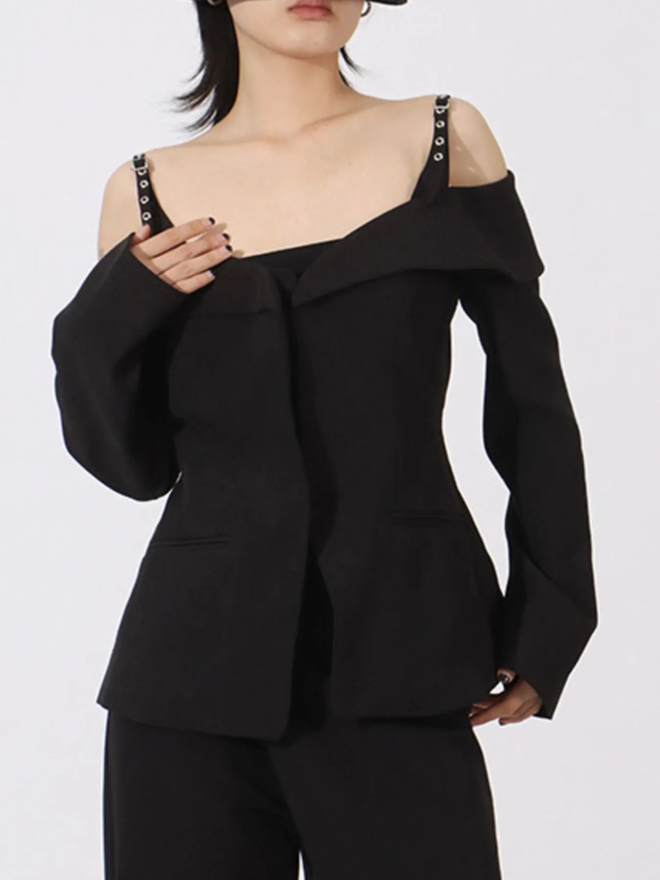 Vibrant Blazers Ruffled Cold Shoulder Long Sleeve Outerwear