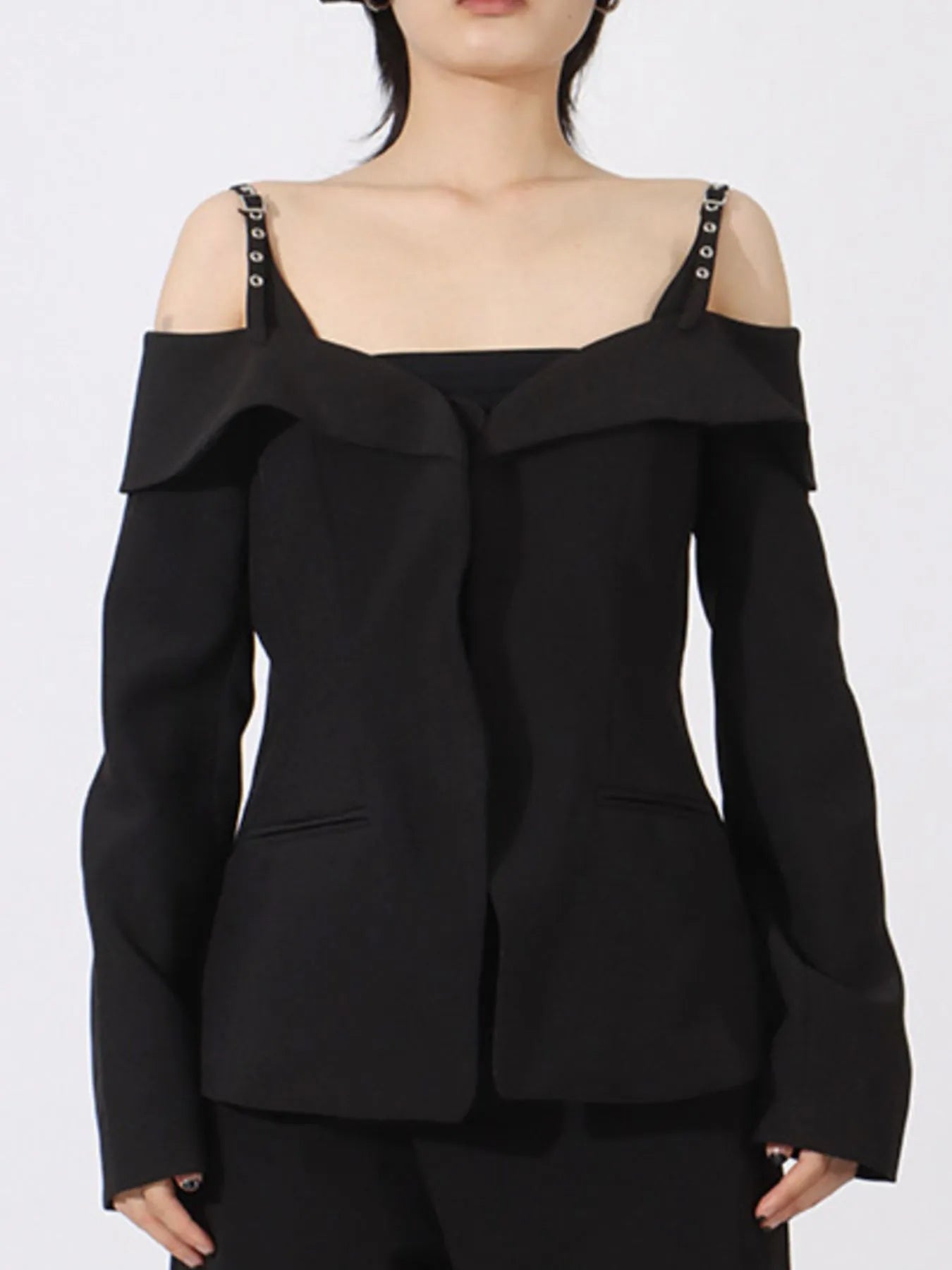 Vibrant Blazers Ruffled Cold Shoulder Long Sleeve Outerwear