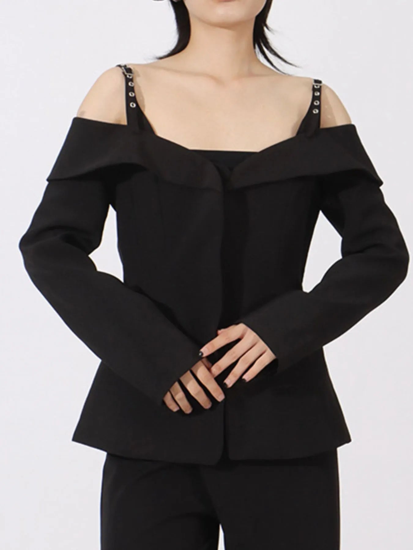 Vibrant Blazers Ruffled Cold Shoulder Long Sleeve Outerwear