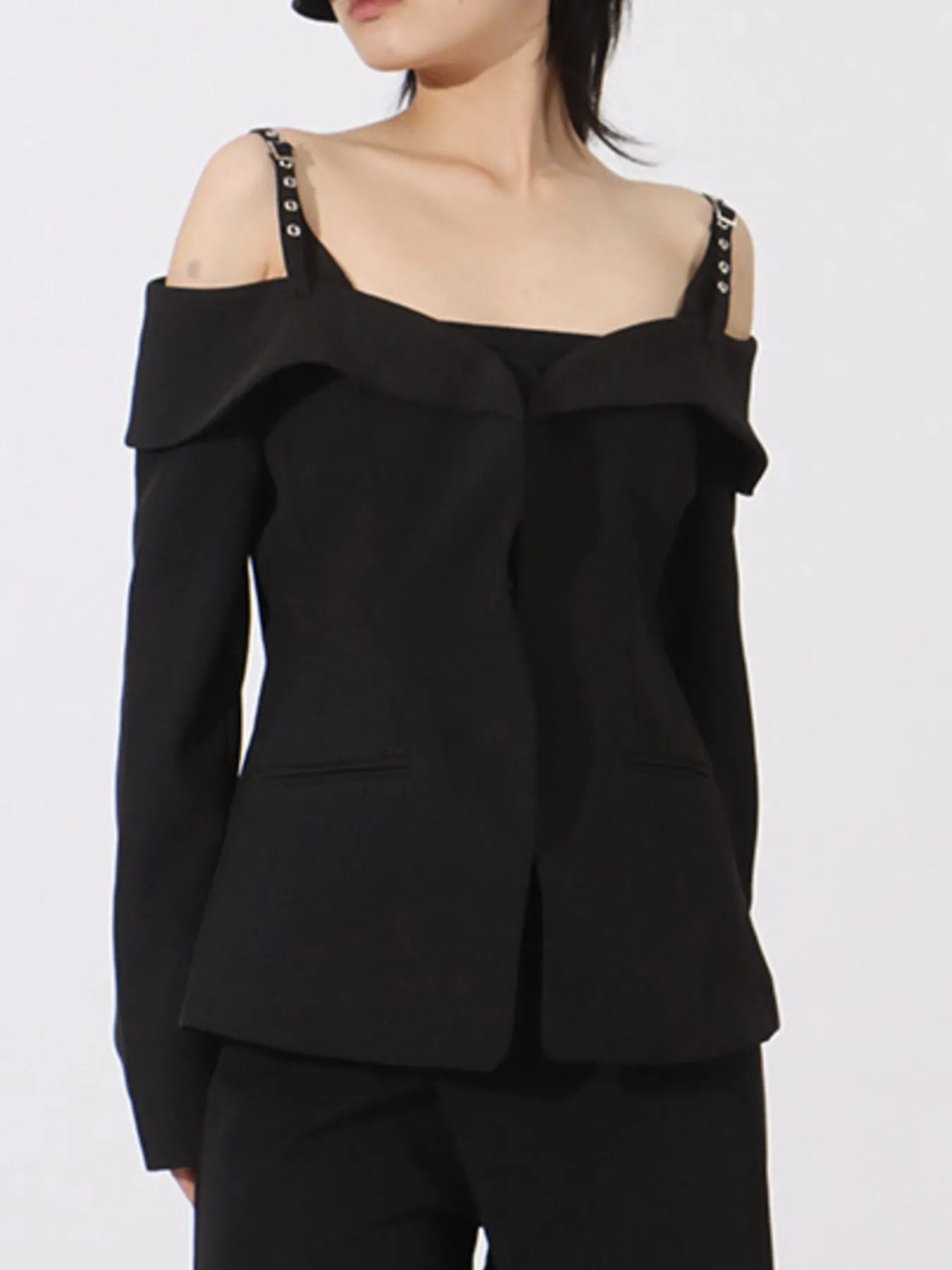 Vibrant Blazers Ruffled Cold Shoulder Long Sleeve Outerwear