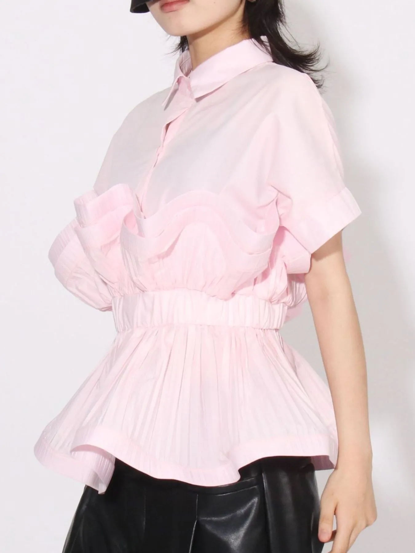 Vibrant Ruffle Peplum Button-Down Shirt