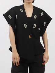 Vibrant Vests Black / M Plus Size Rhinestone Relaxed Fit Vest Coat