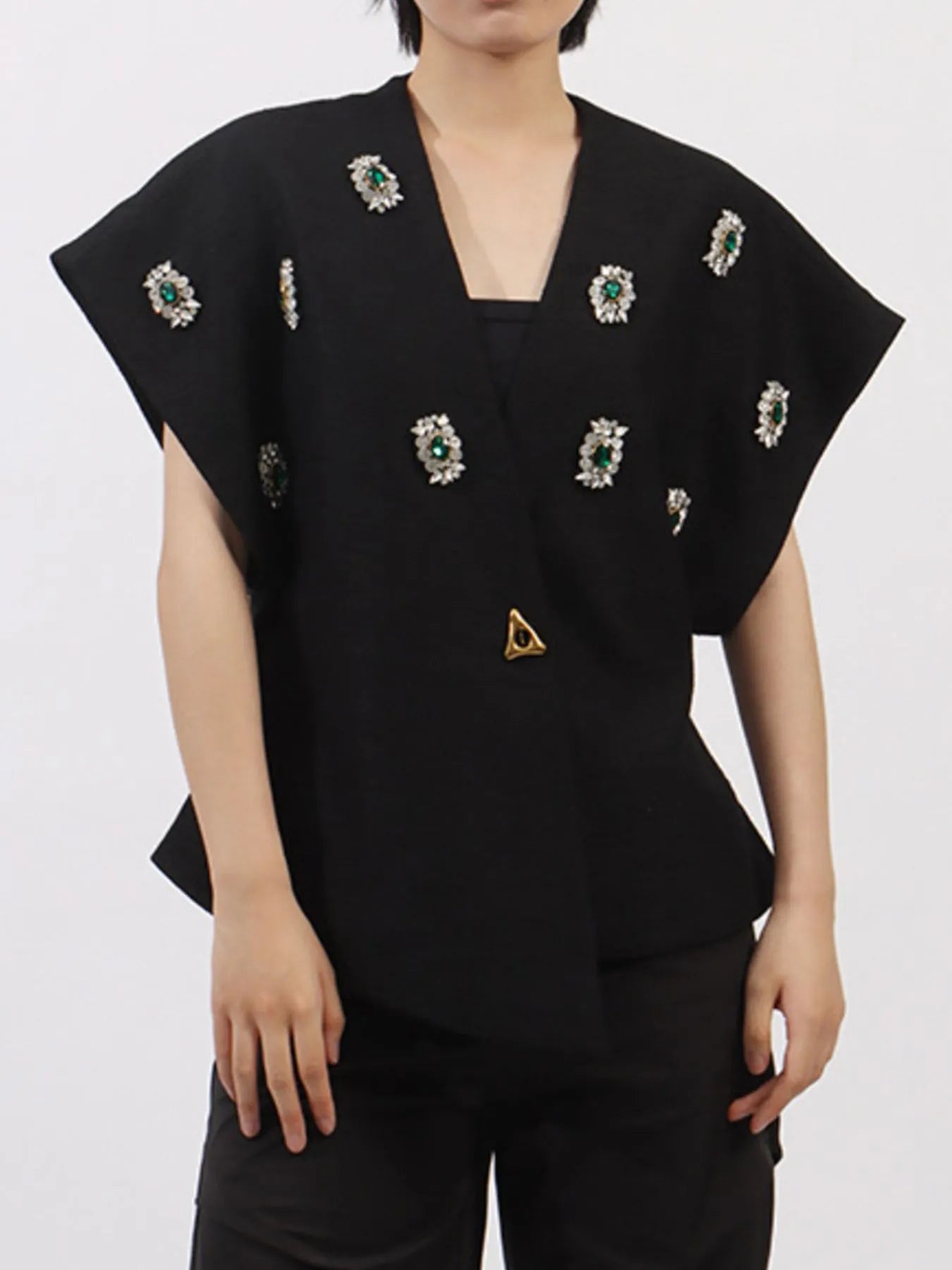 Vibrant Vests Black / M Plus Size Rhinestone Relaxed Fit Vest Coat