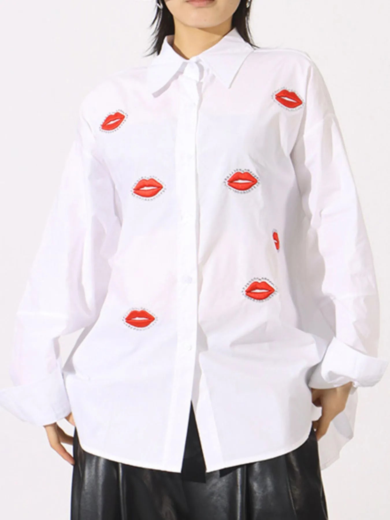 Vibrant White / One size fits all Lips Button Up Long Sleeve Shirt
