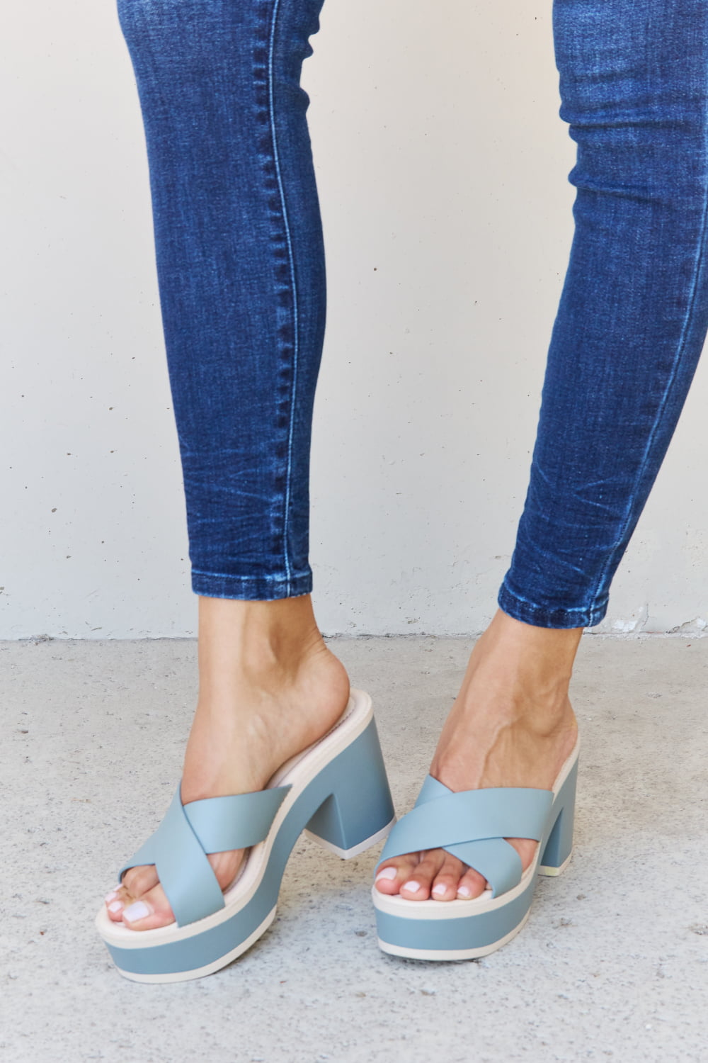 Weeboo Light Blue / 6.5 Weeboo Cherish The Moments Contrast Platform Sandals in Misty Blue