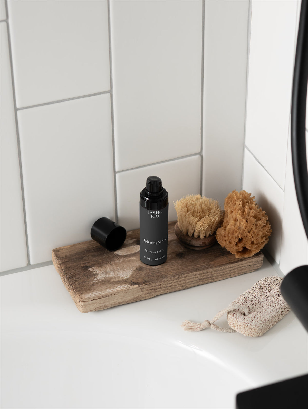 Face serum bottle with cap off