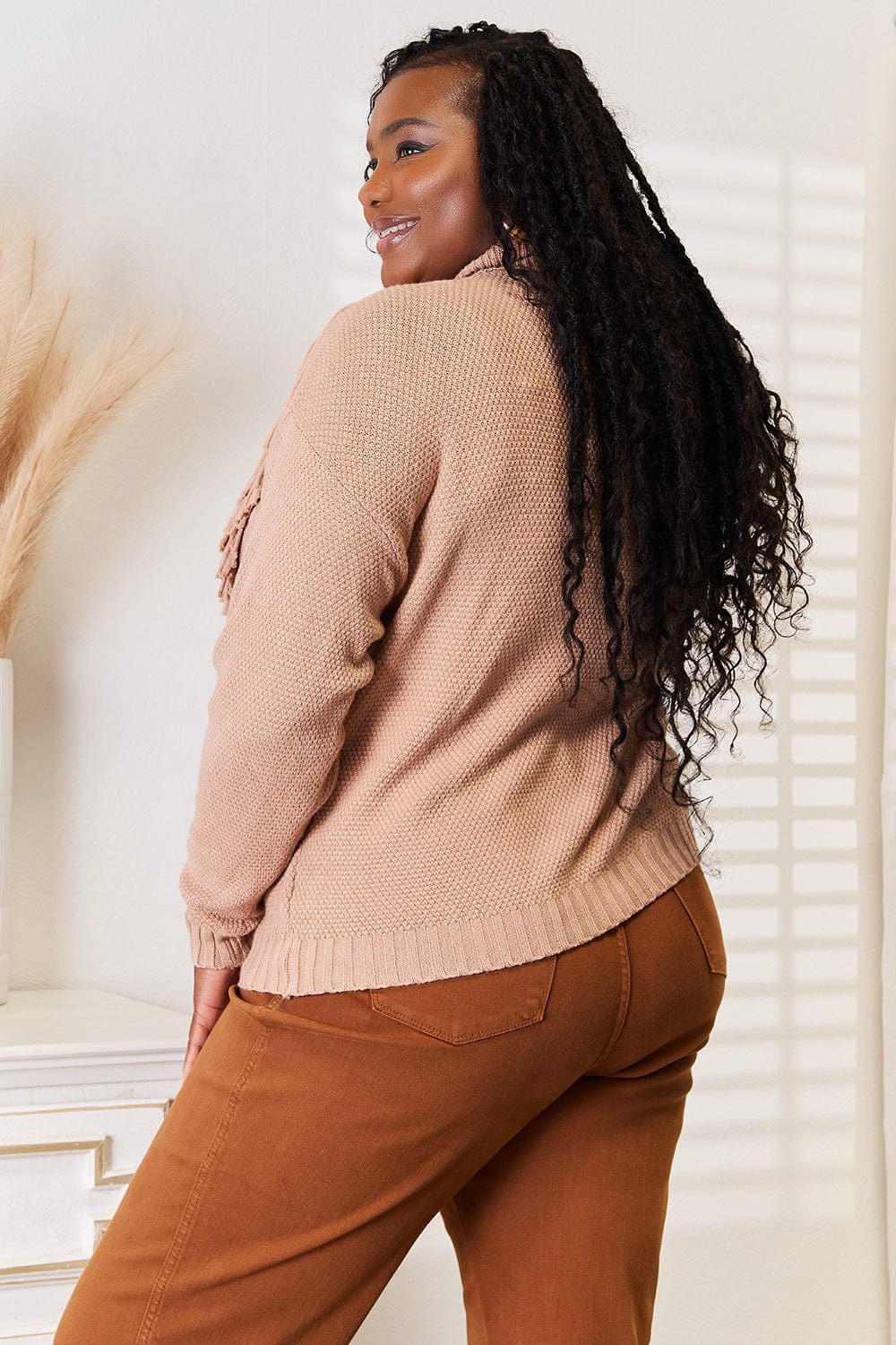 Woven Right Sweater Dresses Woven Right Turtleneck Fringe Front Long Sleeve Sweater