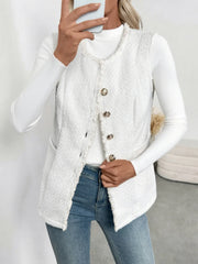 Woven Right Vests White / S Textured Button-Front Vest with Raw Edge