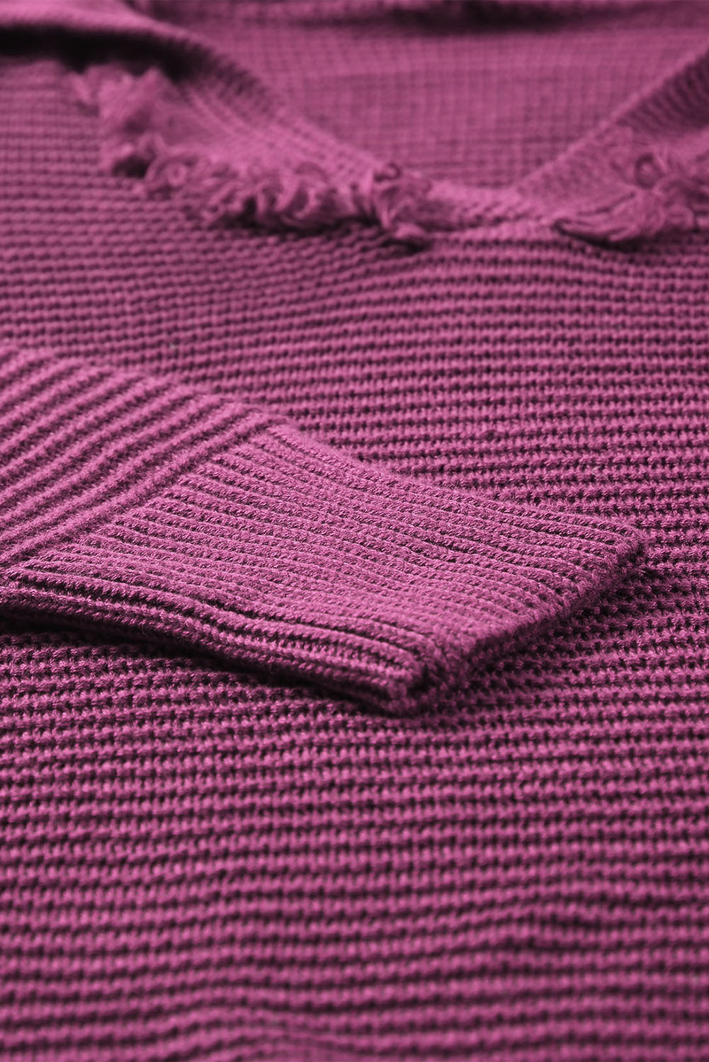Woven Right Woven Right Horizontal Ribbing Fringe Trim Hooded Sweater