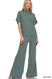 Zenana ASH JADE / S Zenana Mock Neck Top and Pants Sweater Set