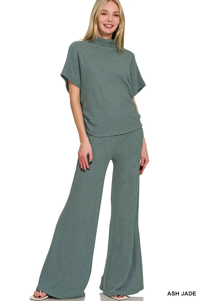 Zenana ASH JADE / S Zenana Mock Neck Top and Pants Sweater Set
