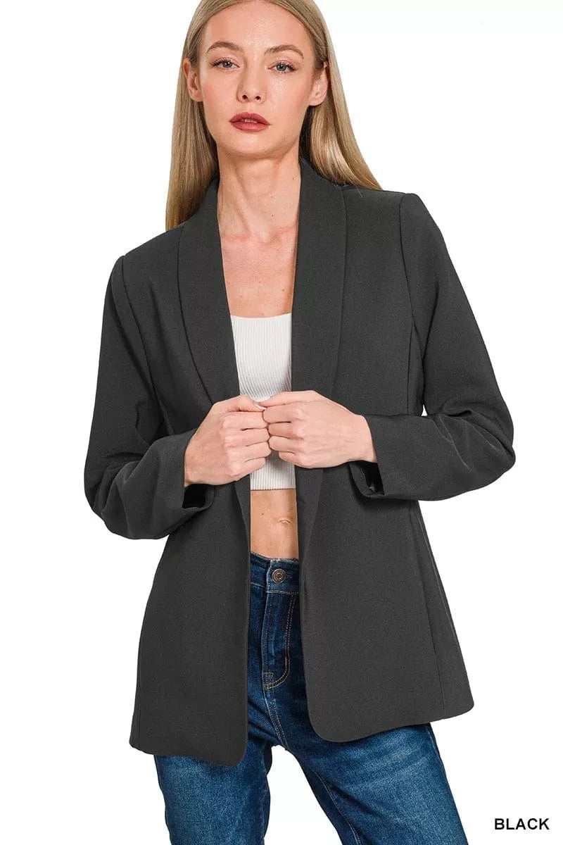 Zenana Blazers BLACK / S Zenana Woven Long Sleeve Blazer With Lining