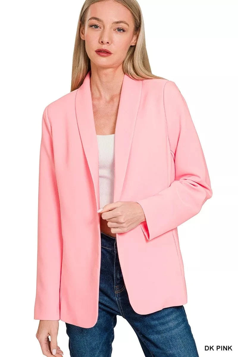 Zenana Blazers DK PINK / S Zenana Woven Long Sleeve Blazer With Lining