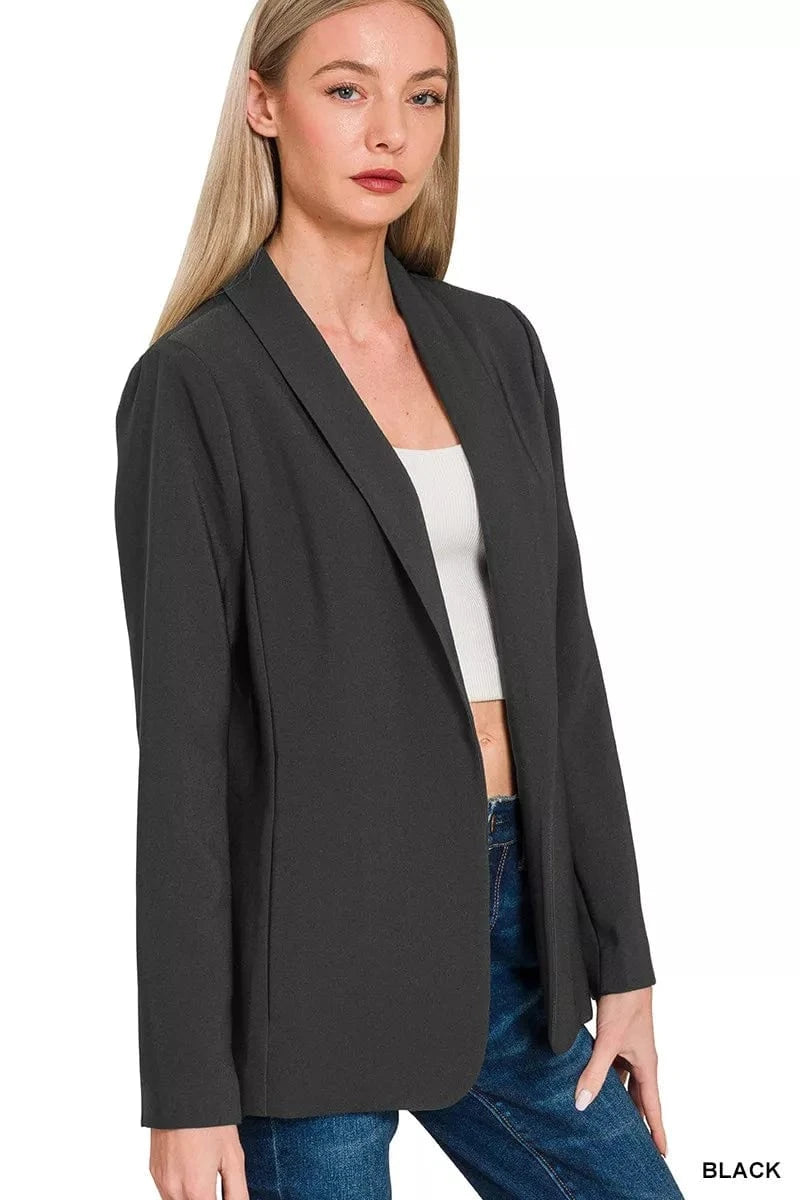 Zenana Blazers Zenana Woven Long Sleeve Blazer With Lining