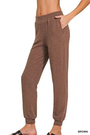 Zenana BROWN / S Zenana Cotton Slub Jogger Pants
