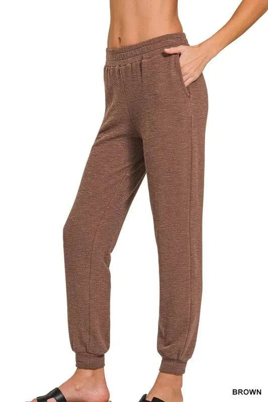 Zenana BROWN / S Zenana Cotton Slub Jogger Pants