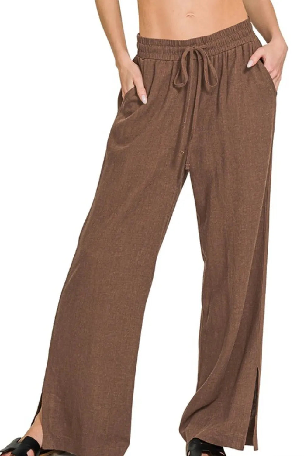 Zenana BROWN / S Zenana Linen Drawstring Pants