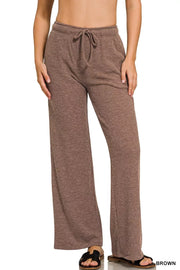 Zenana BROWN / S Zenana Ribbed Drawstring Lounge Pants