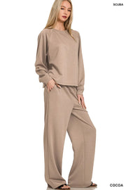 Zenana COCOA / S Zenana Scuba Crewneck Sweatshirt and Pants Set
