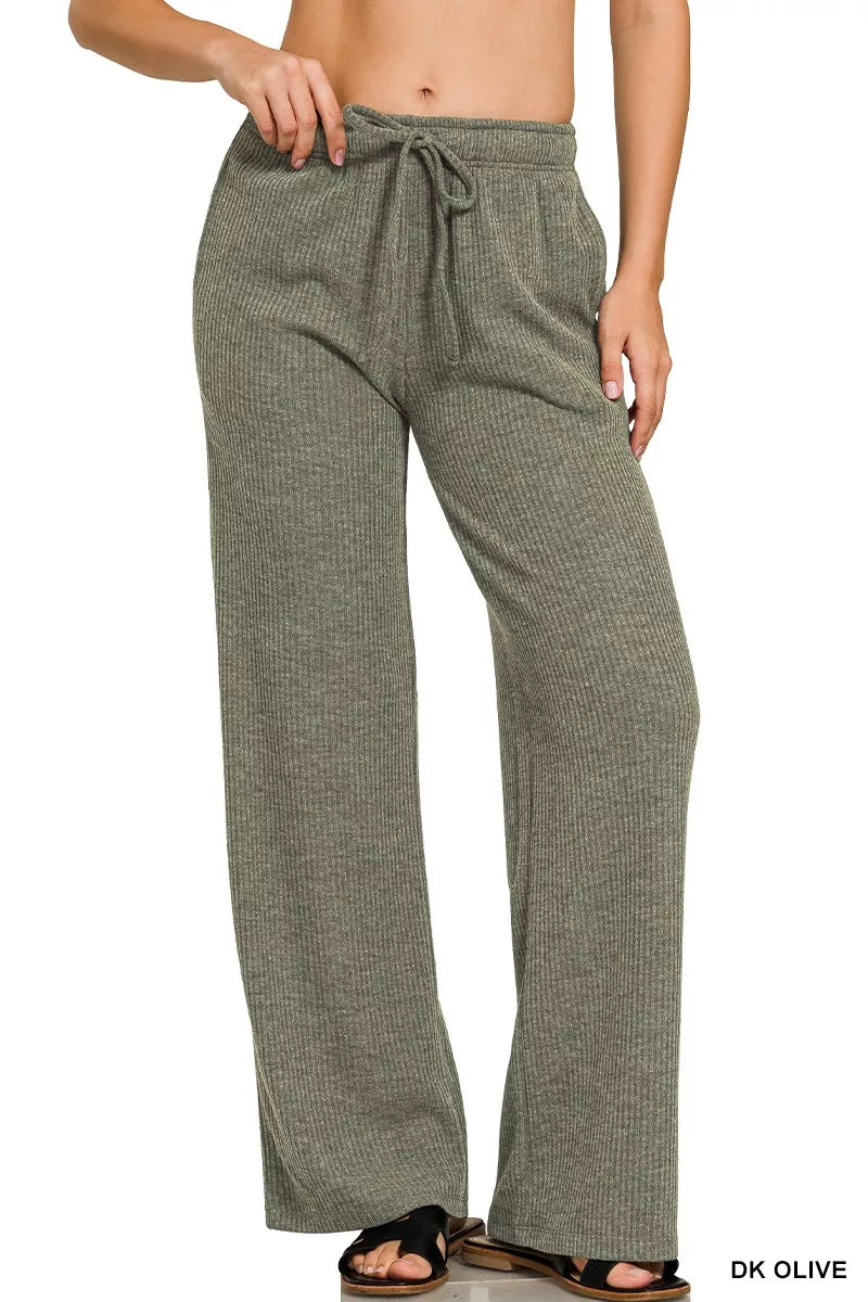 Zenana DK OLIVE / S Zenana Ribbed Drawstring Lounge Pants