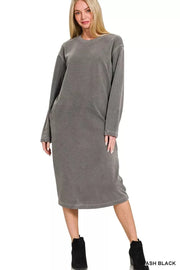 Zenana dresses ASH BLACK / S Zenana Soft Fleece Pigment Dye Sweatshirts Dress